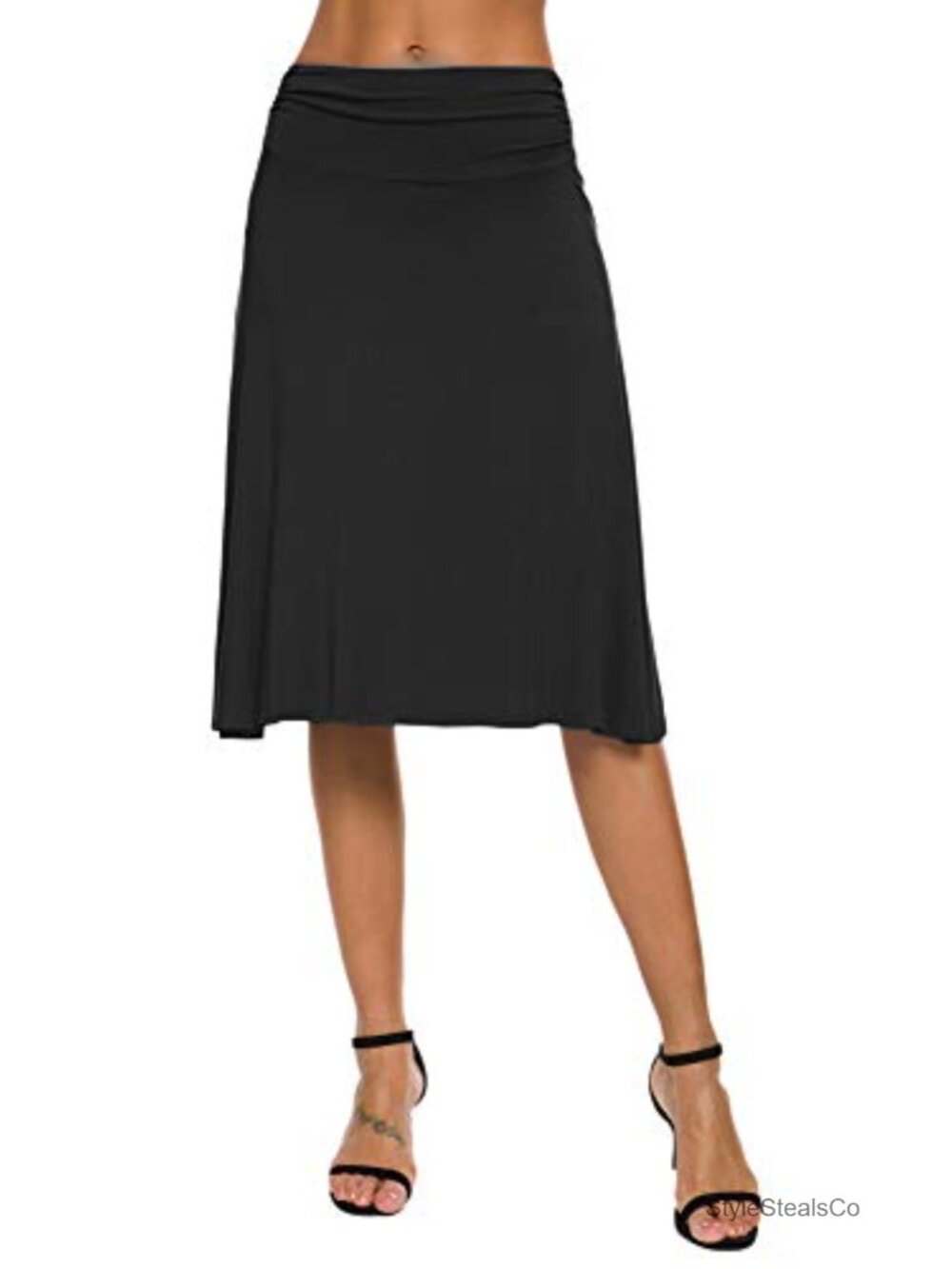 Women's Stretch Ruched Waist Flared Midi A-Line Yoga Skirt Pull On